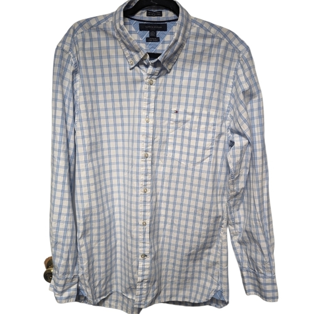 Tommy Hilfiger 80s Two Ply Fabric Custom Fit Plaid Button Down Sz L 16 1/2- 17